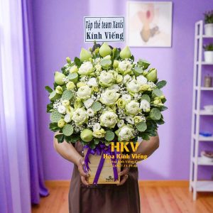 Giỏ Hoa Sen Trắng Viếng Tang Lễ KV289